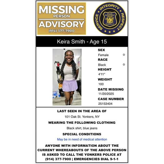 Keira Smith Missing Yonkers NY Alert: Community Urged to Help Locate Missing Yonkers Teen